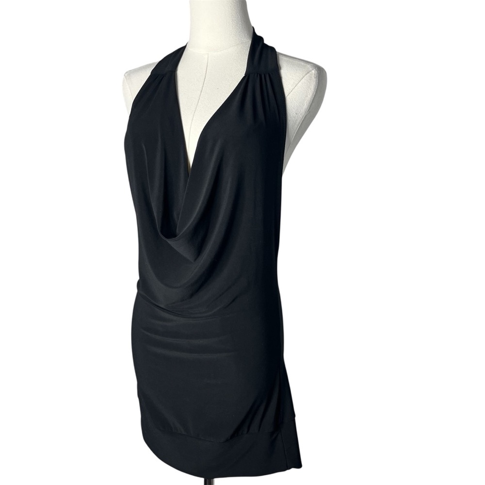 Black Halter Cowl Neck Open Back Mini Dress Party Night Out Y2K LBD
